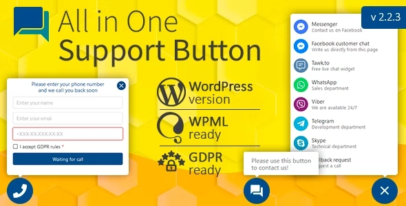 All in One Support Button + Callback Request. WhatsApp, Messenger, Telegram, LiveChat and more 2.2.7